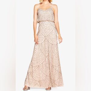 Adrianna Papell ART DECO BEADED BLOUSON GOWN IN TAUPE PINK